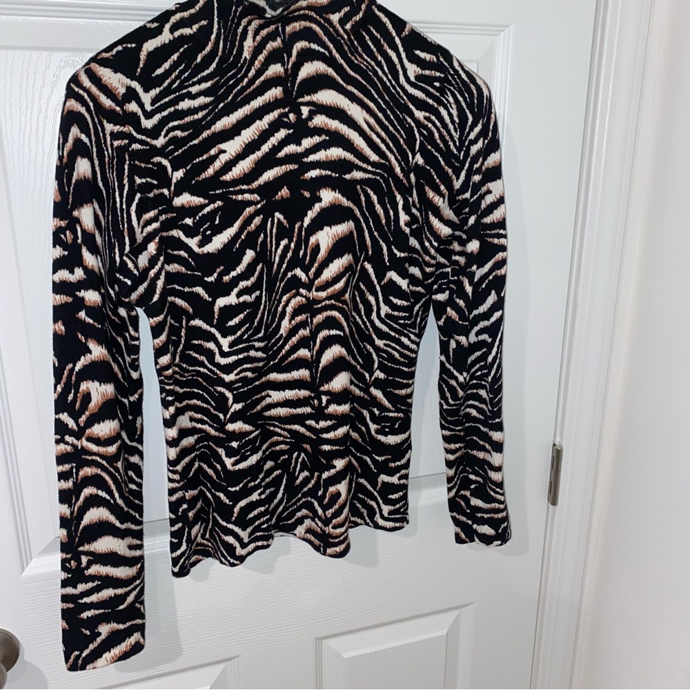 By Cyrus Black and Cream Animal Print Mock Turtleneck Sweater - Petite Medium